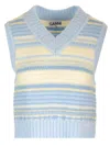 Ganni Multicolor Knit Vest With Stripe Motif In Wool Woman