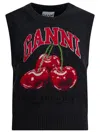Ganni Sleeveless Intarsia Knit Crew Neck Top In Black