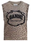 Ganni Wool Vest With Logo Knitwear Brown In Brown