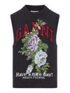 Ganni Floral Embroidered Wool Sleeveless Top In Nude