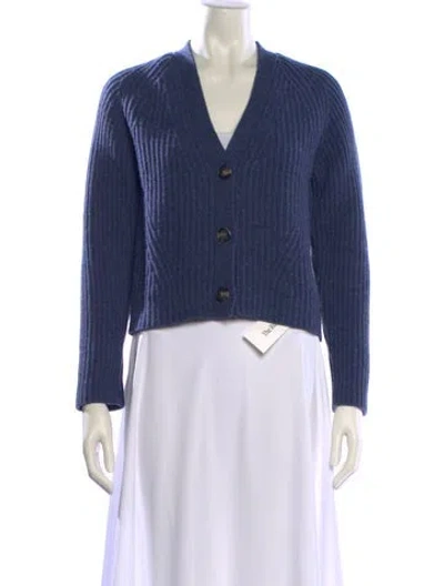 Pre-owned Ganni Wool V-neck Sweater In Blue