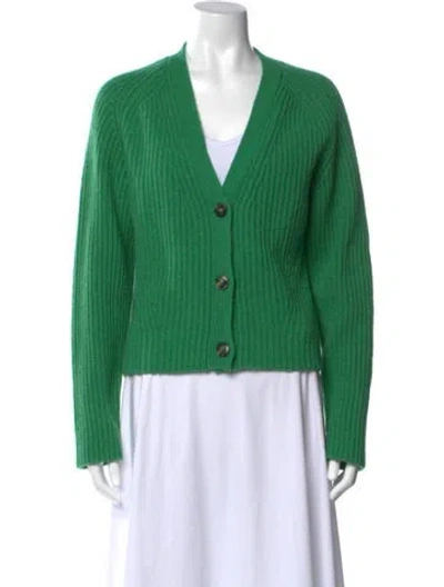 Pre-owned Ganni Wool V-neck Sweater In Green