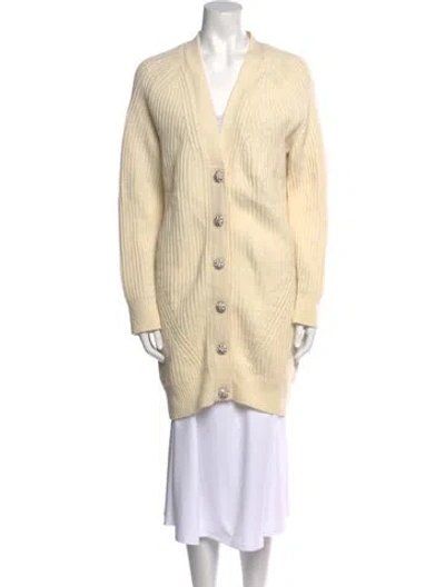 Pre-owned Ganni Wool V-neck Sweater In Neutral
