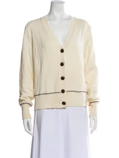 Pre-owned Ganni Wool V-neck Sweater In Neutral