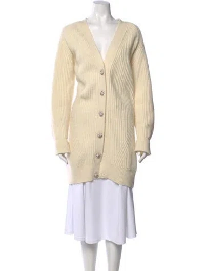 Pre-owned Ganni Wool V-neck Sweater In Neutral