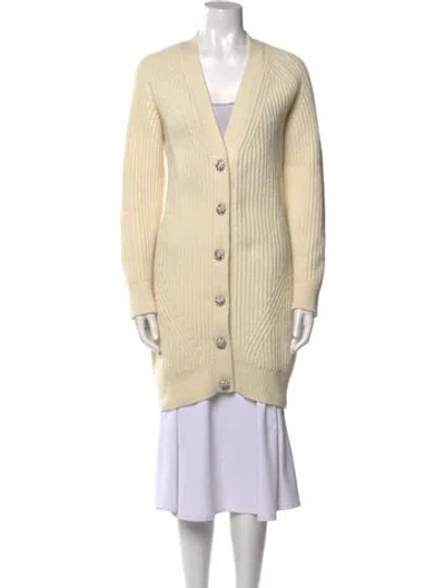 Pre-owned Ganni Wool V-neck Sweater In Neutral