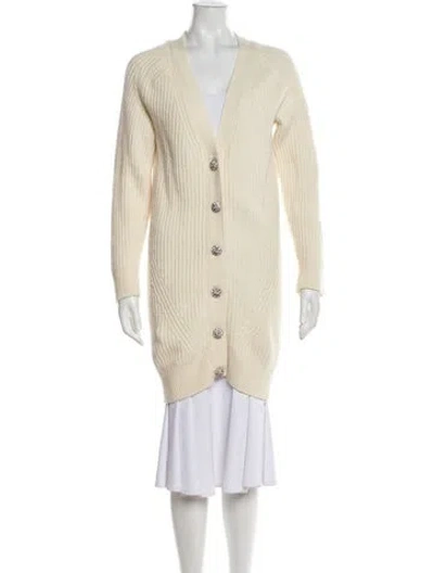 Pre-owned Ganni Wool V-neck Sweater In Neutral