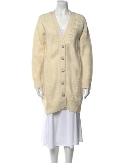 Pre-owned Ganni Wool V-neck Sweater In Neutral