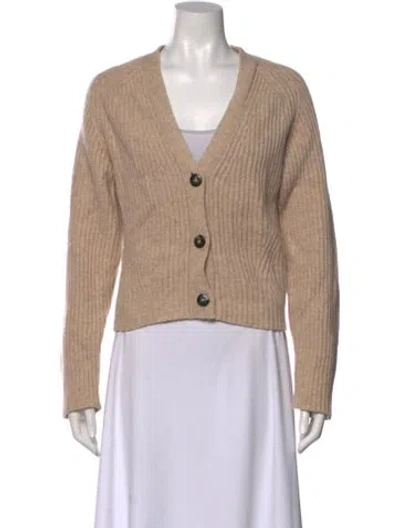 Pre-owned Ganni Wool V-neck Sweater In Neutral