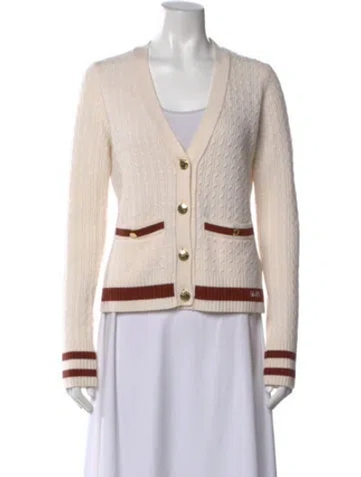 Pre-owned Ganni Wool V-neck Sweater In Neutral