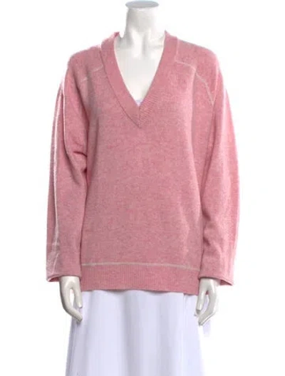 Pre-owned Ganni Wool V-neck Sweater In Pink
