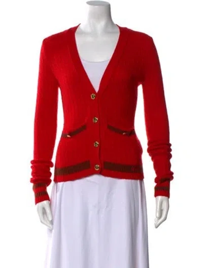 Pre-owned Ganni Wool V-neck Sweater In Red