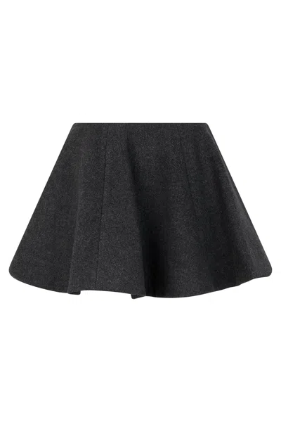 Ganni Wool-blend Flared Skirt In Gray