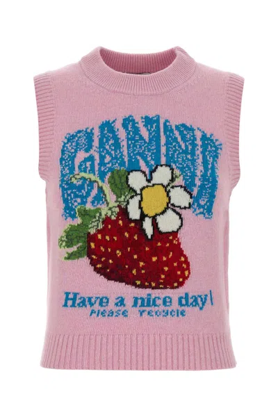 Ganni Wool-blend Knit Vest In Pink