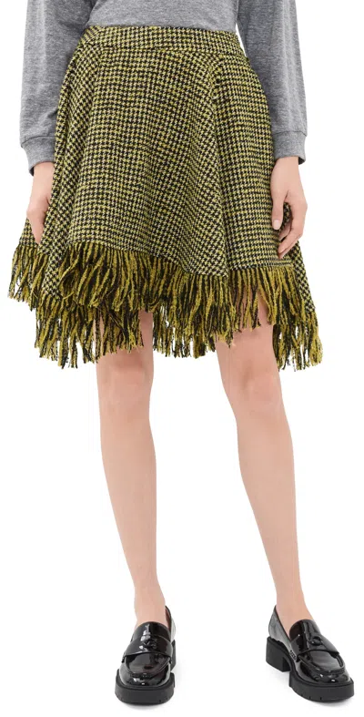 Ganni Woollen Check Mini Skirt Blazing Yellow In Green