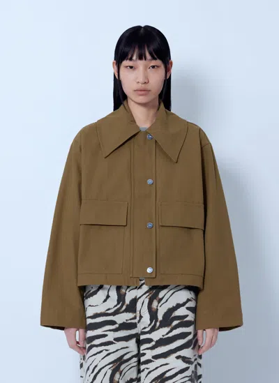 Ganni Workwear Canvas Short Barn Jacket In Brown