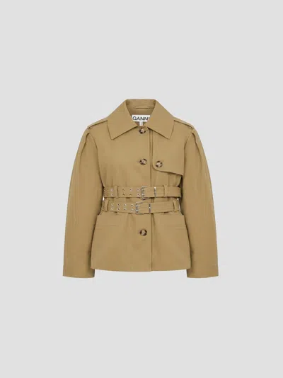 Ganni Workwear Canvas Short Peplum Jacket In Ermine