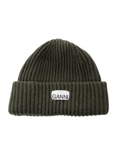 Pre-owned Ganni Woven Beanie In Green