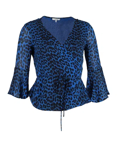 Ganni Wrap Blouse In Blue Animal Print Viscose