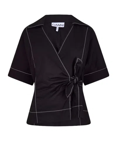 Ganni Wrap Blouse Ld99 In Black