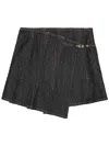 Ganni Black Fluffy Denim Wrap Miniskirt In Black