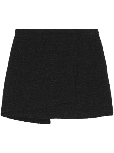 Ganni Wrap-effect Jacquard Mini Skirt In Black