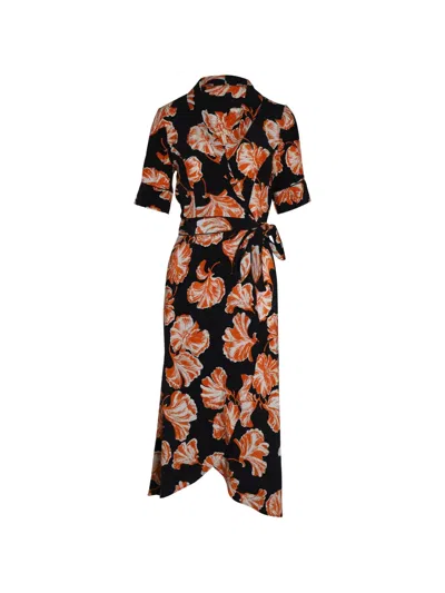 Pre-owned Ganni Wrap Floral-print Midi Dress In Black