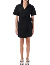 Ganni Cotton-poplin Mini Wrap Dress In Black