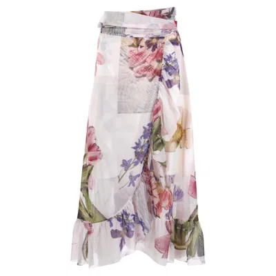 Ganni Wrap Skirt In Floral Print Polyamide