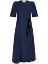 Ganni Checkered Seersucker Gathered Midi Wrap Dress In Blue