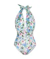 Ganni Wrapped Floral-print Swimsuit In Blue