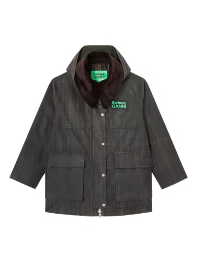 Ganni X Barbour Corduroy-collar Coat In Green