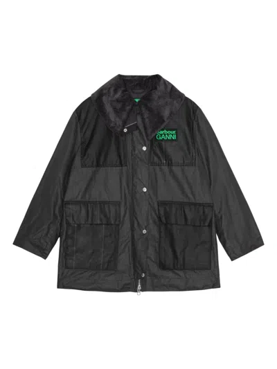 Ganni X Barbour Corduroy-collar Pocket Coat In Black