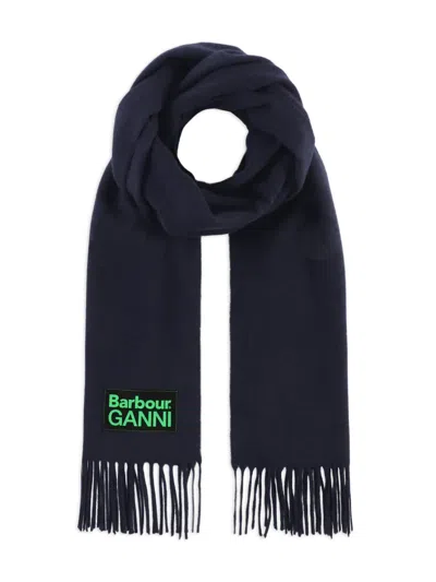 Ganni X Barbour Fringe Scarf In Blue