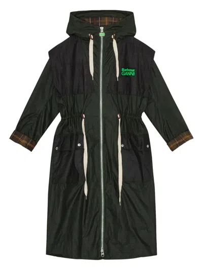 Ganni X Barbour Hooded Coat In Green