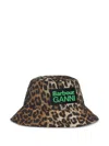 Ganni X Barbour Leopard-print Logo-patch Hat In Brown