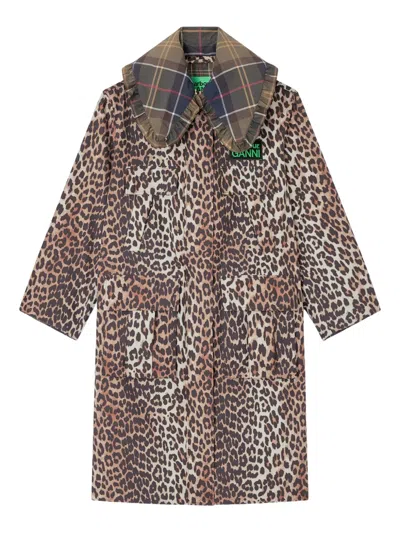 Ganni X Barbour Ruffled-detail Coat In Animal Print