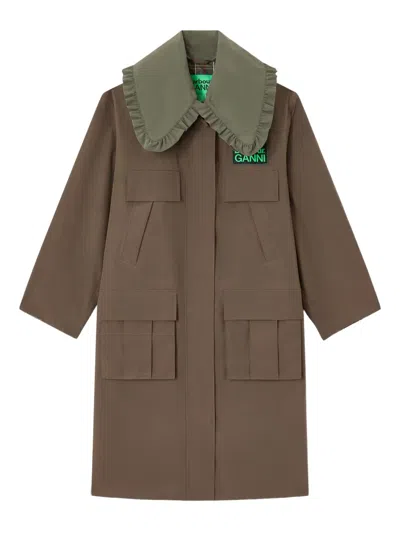 Ganni X Barbour Ruffled-detail Coat In Brown