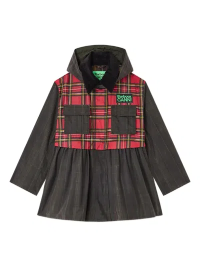 Ganni X Barbour Tartan Peplum Coat In Green