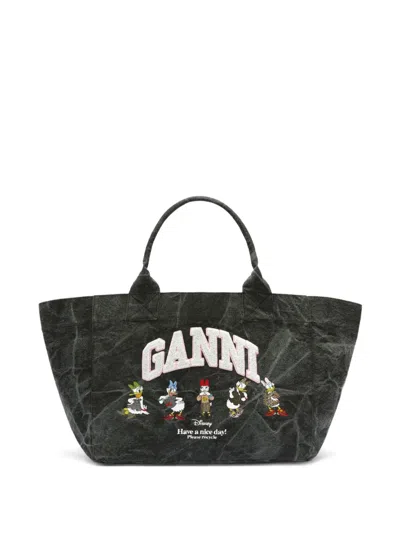 Ganni X Disney Embroidered Tote Bag In Gray
