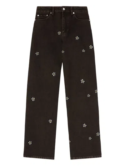 Ganni X Disney Floral-print Jeans In Brown