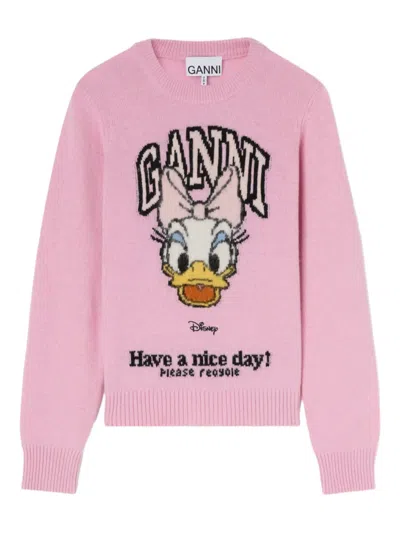 Ganni X Disney Graphic-print Sweater In Pink