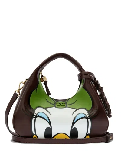 Ganni X Disney Leather Tote Bag In Brown