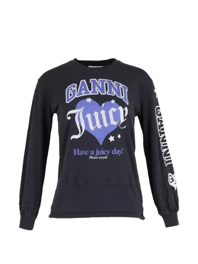 Pre-owned Ganni X Juicy Couture Long-sleeve Cotton T-shirt In Black