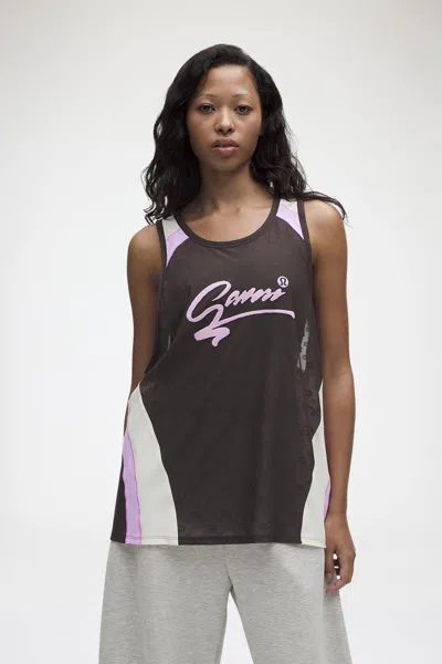 Ganni X Lululemonjacquard Mesh Tank - Size Xl Espresso In Black