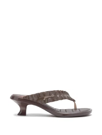 Ganni X Melissa Ruffled-strap Heeled Sandals In Brown
