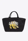 Ganni Banana Print Xxl Tote Bag In Black