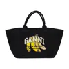 Ganni Borsa Shopping In Tela Ardesia  Donna In Black