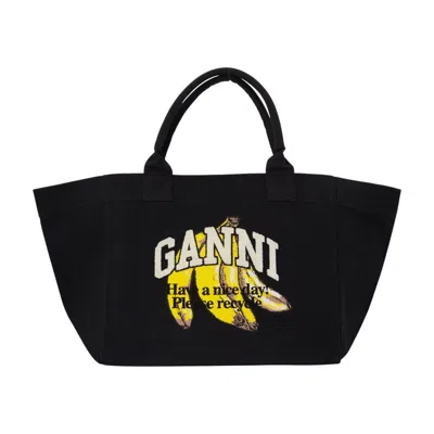 GANNI GANNI XXL BANANA SHOPPER BAG - COTTON - BLACK