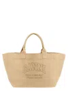 GANNI 'XXL' BEIGE TOTE BAG WITH TONAL EMBROIDERY IN RECYCLED COTTON WOMAN
